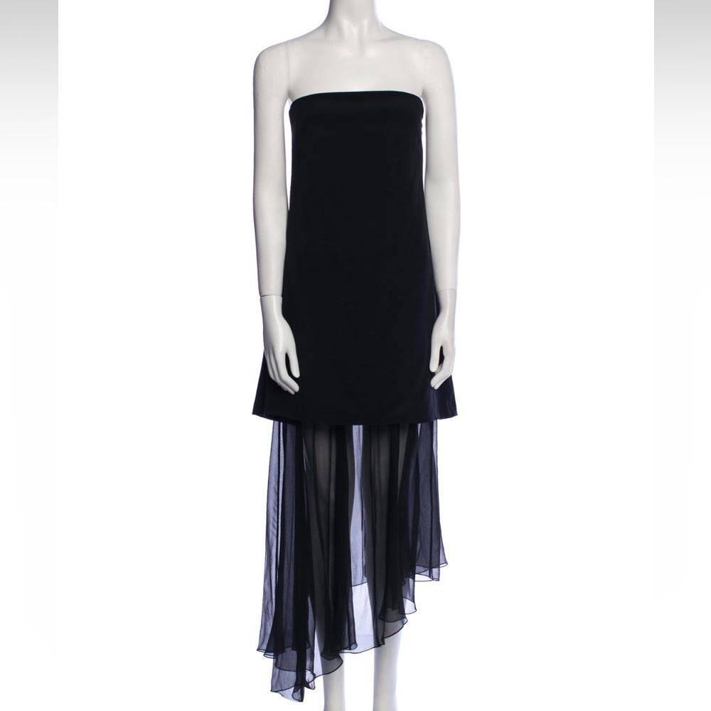 Cushnie Black and Blue Strapless Sheath Cocktail Dress